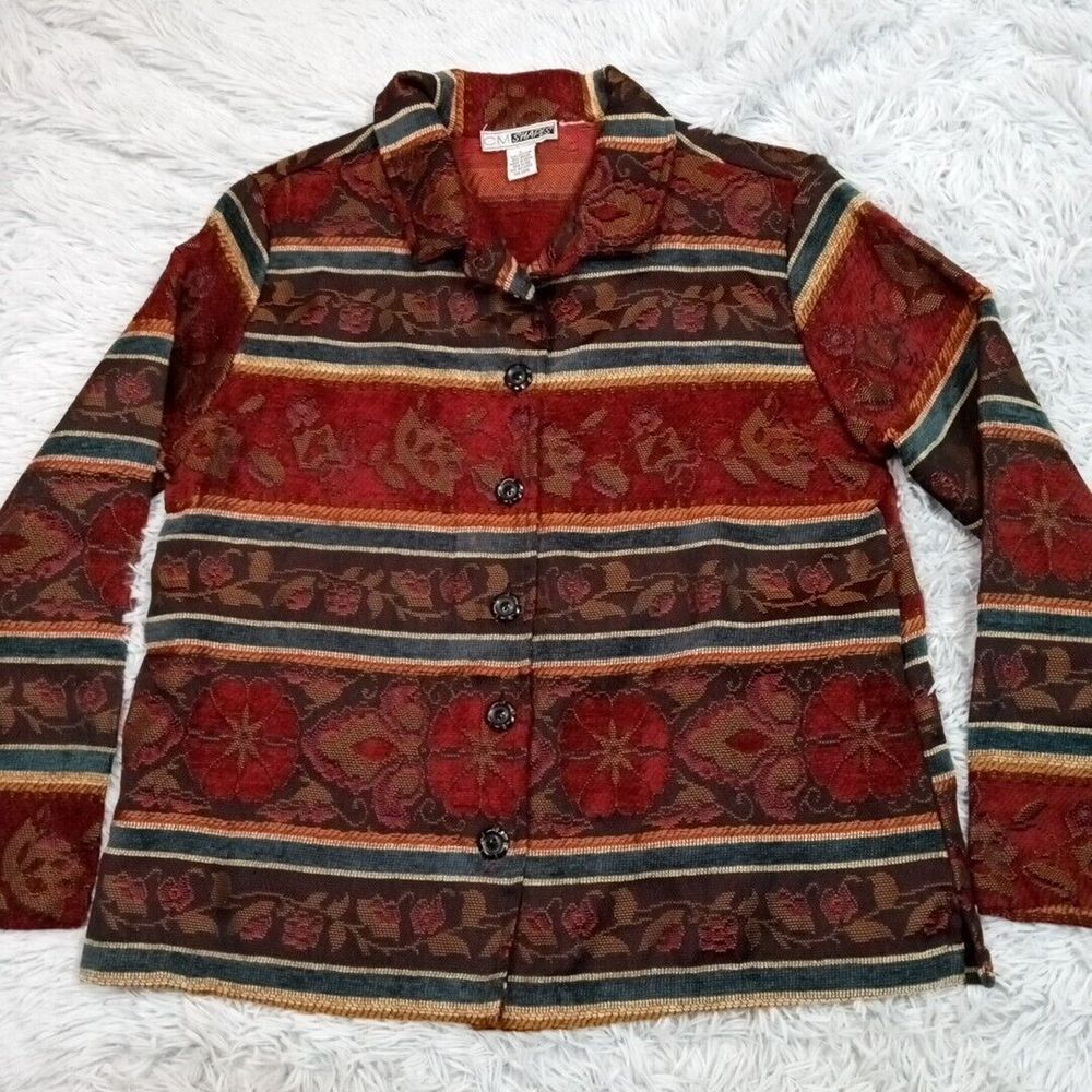 Vintage C.M. Shapes Jacket Womens L Fairy Boho Gypsy Button‎ Floral Lightweight